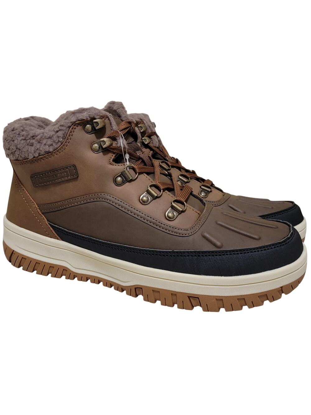 Weatherproof Men Larry Fleece Lined Fur Trim Hiking Boots Size US 9M Brown